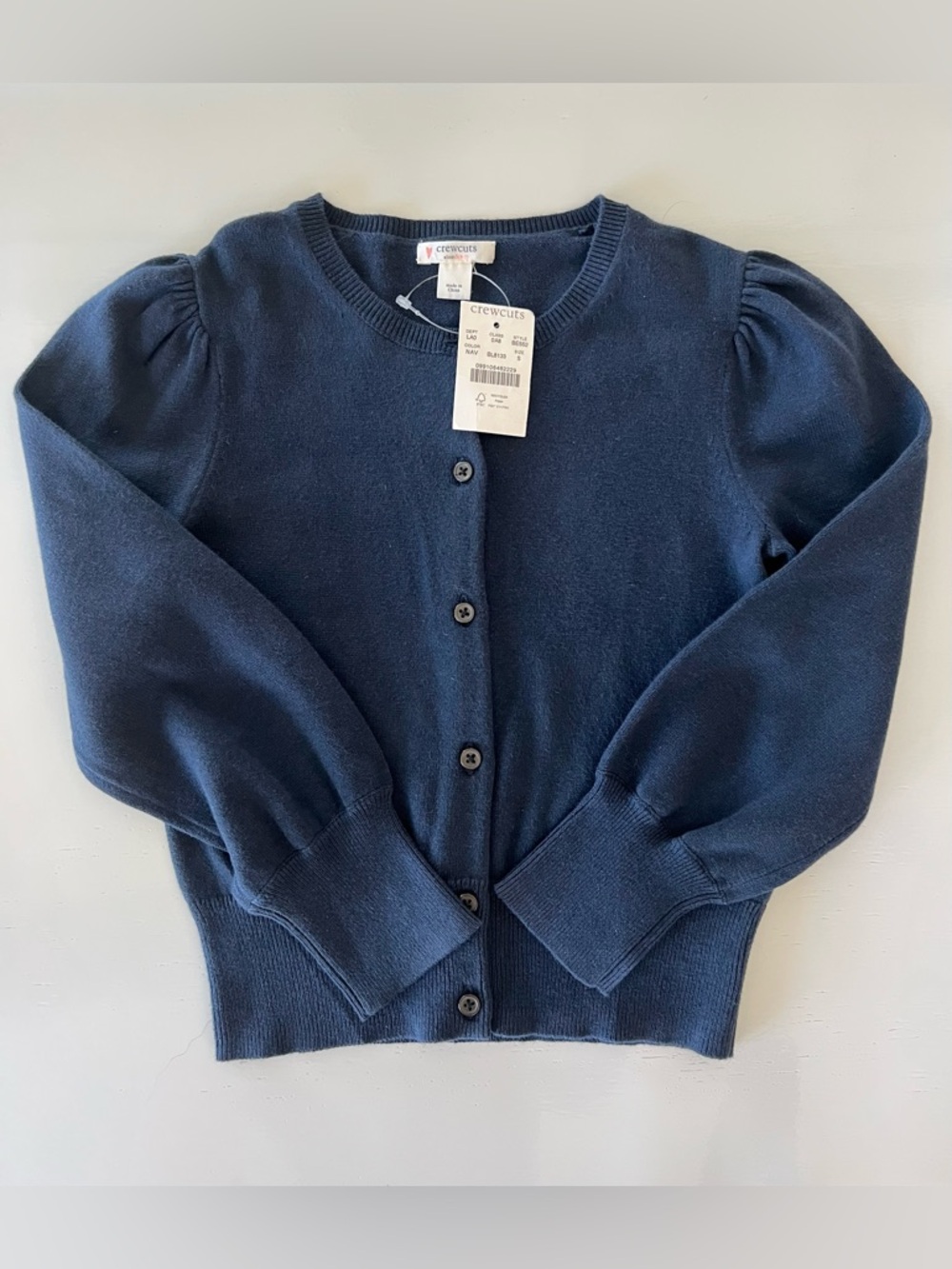 J Crew- Navy Puff Sleeve Cardigan, Size 7-8, Brand New